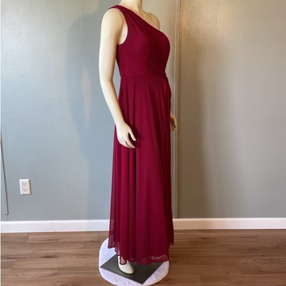 Azazie One-Shoulder Burgundy Dress,A8 - Picture 3 of 10
